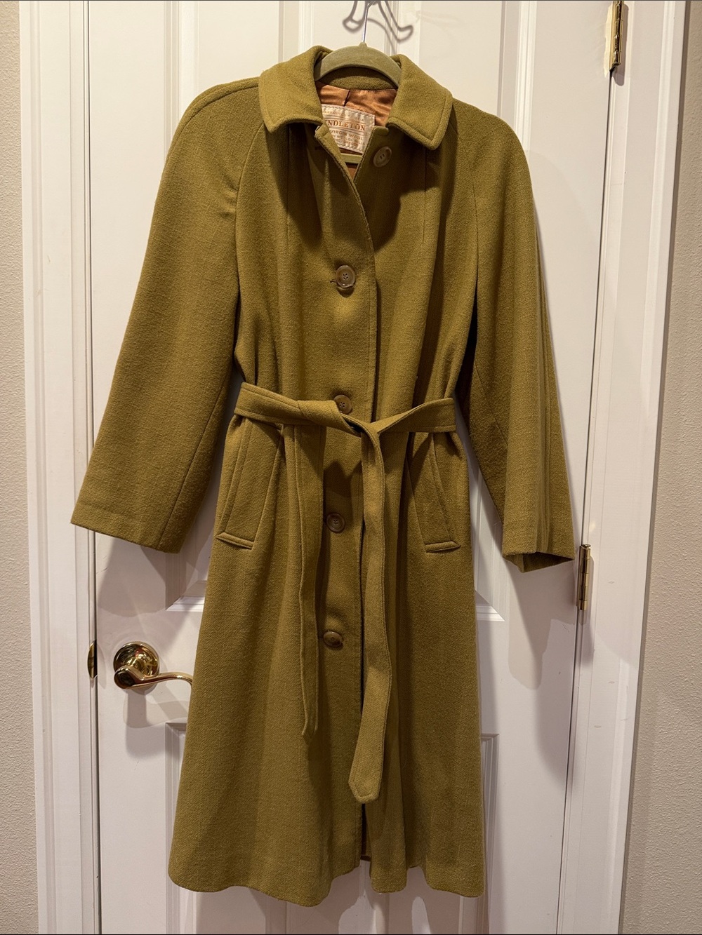 Pendleton Olive Green Wool Trench Coat with Belt